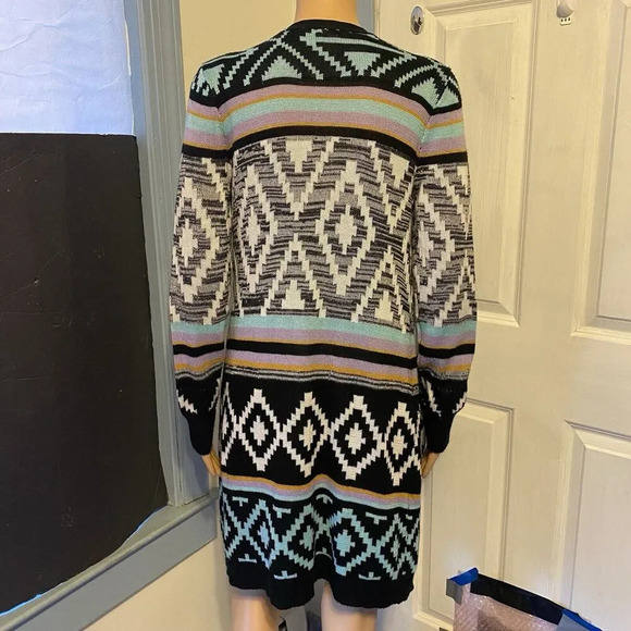 NOBO Southwestern Duster Cardigan Sweater Aztec Knit Artsy Women M Grunge Y2K - Picture 8 of 10